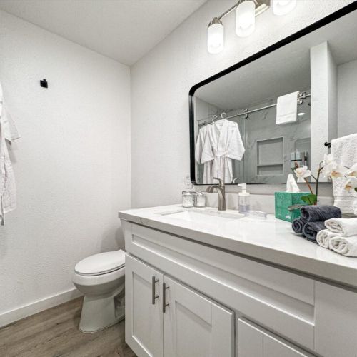 Bathroom is fully stocked with all you need. Makeup pads and q-tips included.