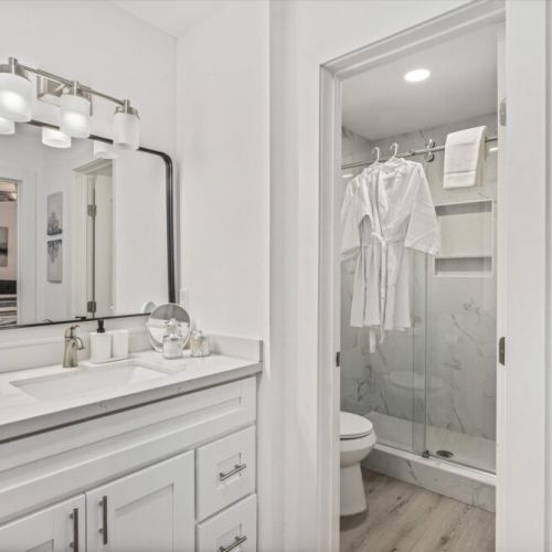 Bathroom is fully stocked with all you need. Makeup pads and q-tips included.