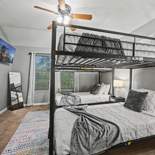 We include a smart TV and a full-length mirror here too!