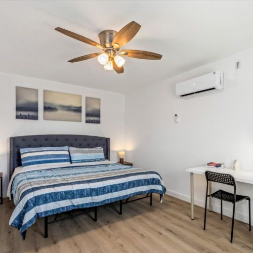 Bedroom with king size bed! Workspace included.