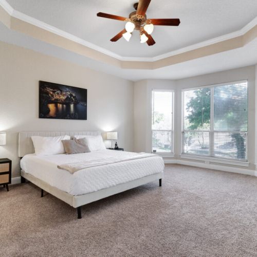 Primary bedroom with a king size bed!