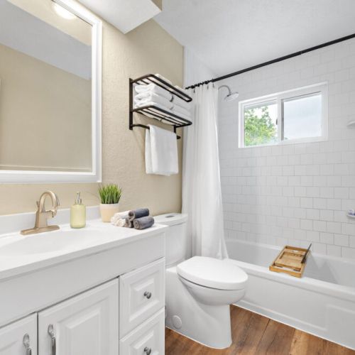 2nd full bathroom is fully stocked with all you need. Pour yourself a glass of wine, sit back & relax.