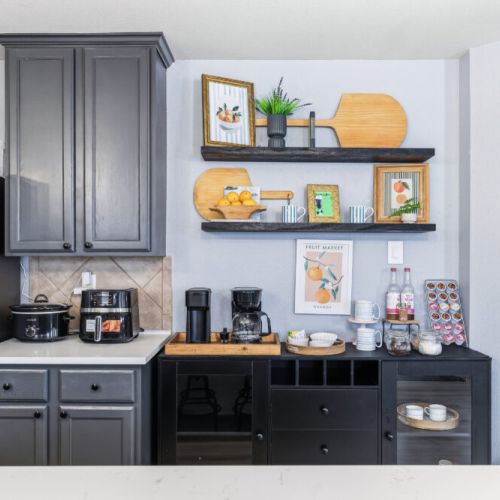 Keurig coffee machine + drip coffee machine with complimentary coffee, coffee pods, decaf, tea, sugar, cream, and sweetener