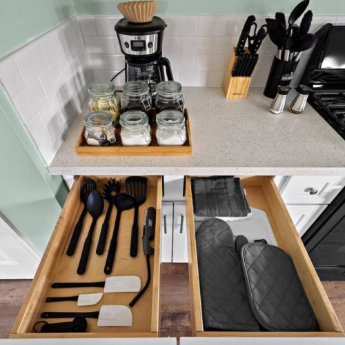 Coffee bar includes regular coffee, decaf, tea, sugar, cream, and sweetener.