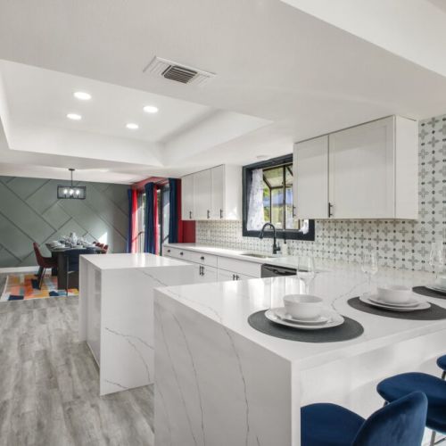 Dreamy kitchen,  with elegant marble finishes.