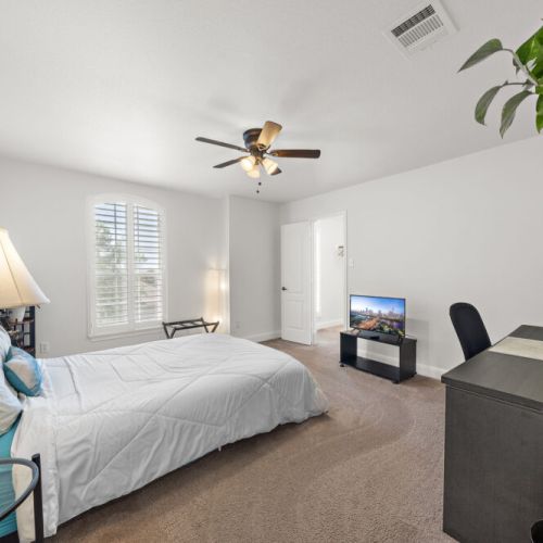 TV, desk and comfortable chair included.