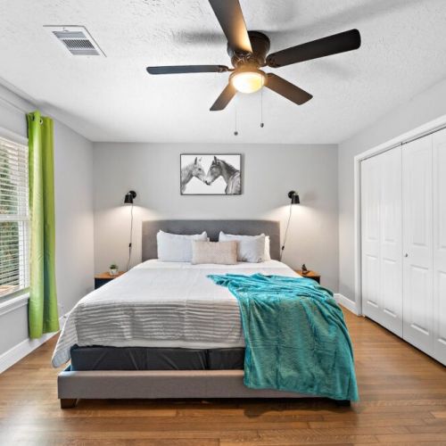 Primary bedroom with 1 king-size bed! Super comfortable memory foam mattresses.