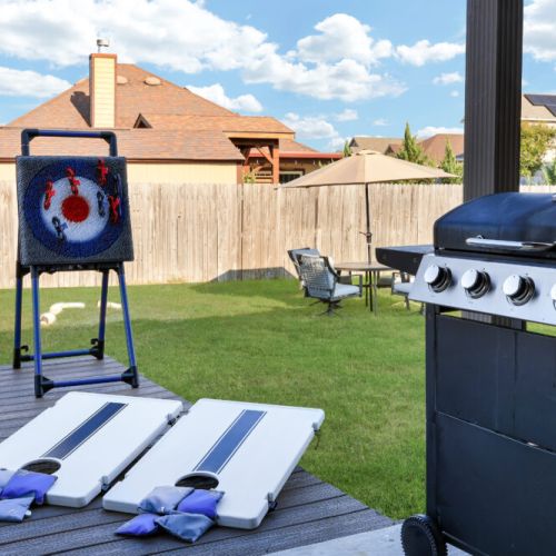 Savor the joy of cooking alfresco with our charcoal grill, creating delicious meals while enjoying quality moments with your family and friends. Plus, we include a cornhole set!