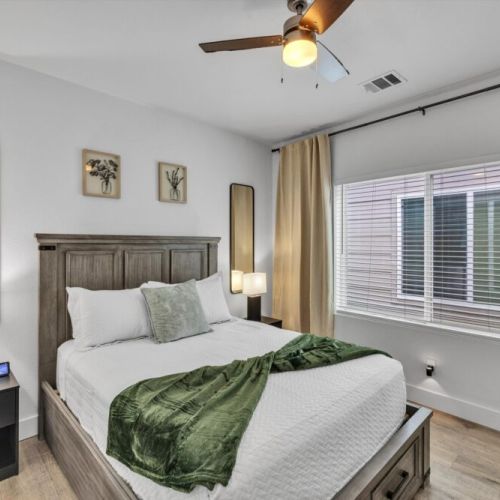 Primary bedroom with queen size bed!