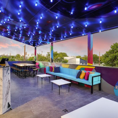 Murals everywhere on the rooftop deck with plenty of space to spread out for the whole group