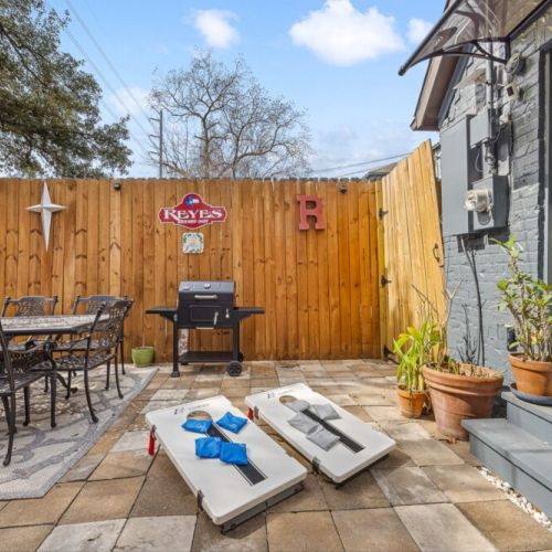Gather for grilled alfresco dinners on the cozy patio, then gather the whole crew for a friendly cornhole showdown!