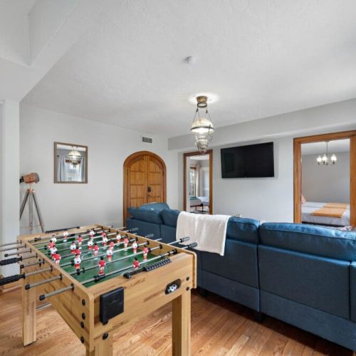 Foosball table included.
