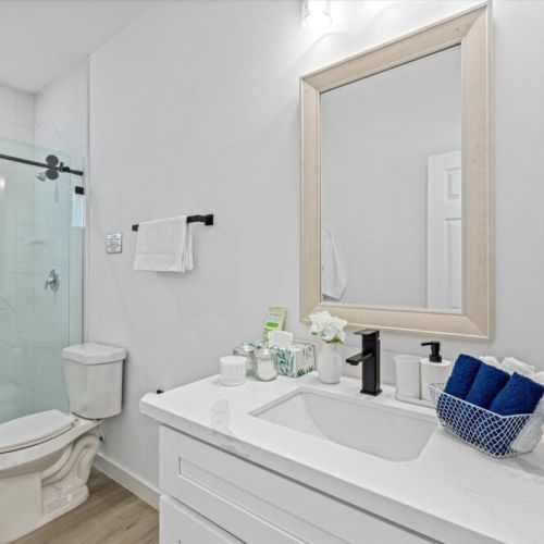 Bathroom is fully stocked with all you need. Makeup pads and q-tips included.