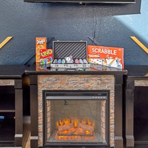 Cozy up around the electric fireplace for relaxed evenings filled with board games and fun.