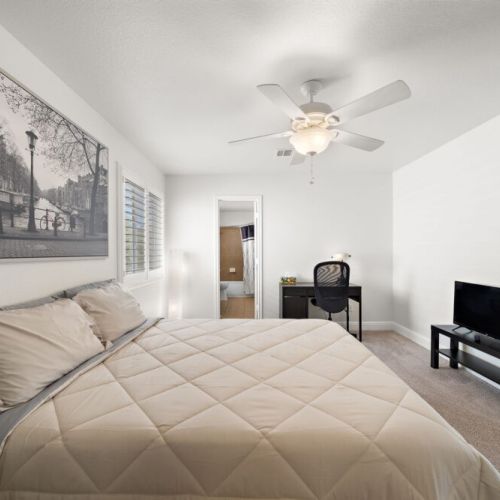 TV, desk and comfortable chair included.