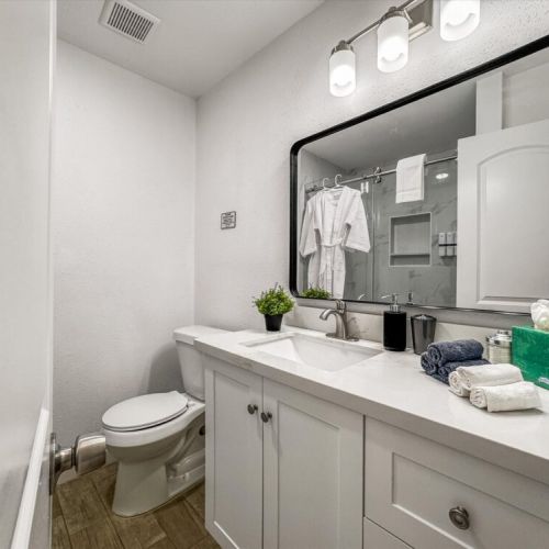 Bathroom is fully stocked with all you need. Makeup pads and q-tips included.