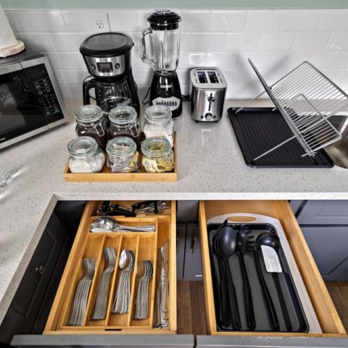 Coffee bar includes regular coffee, decaf, tea, sugar, cream, and sweetener.
