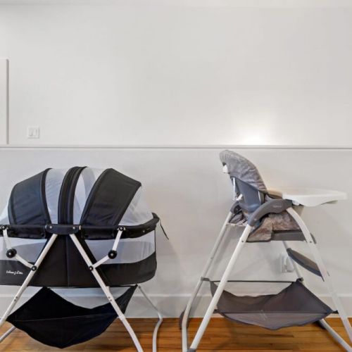 Highchair and bassinet included for your family convenience.