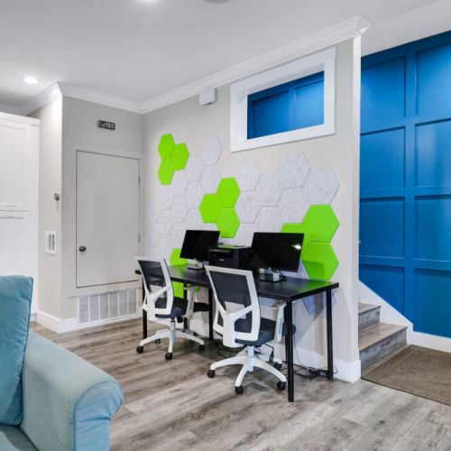 Do you need to finish some work? No problem, we got you covered! We include a large desk with 2 monitors and ergonomic chairs.