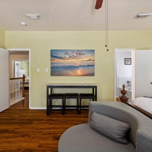 Desk and barstools included.