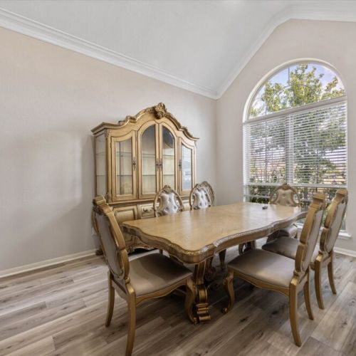 Spacious main dining table that sits 6 with full tableware, silverware and smart TV included.