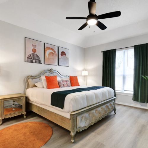 Primary bedroom with a king size bed!