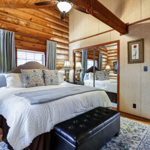 Primary bedroom with king size bed.