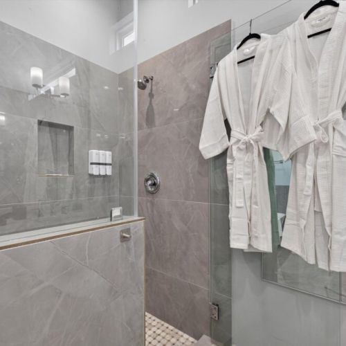 Primary bathroom is fully stocked with all you need.