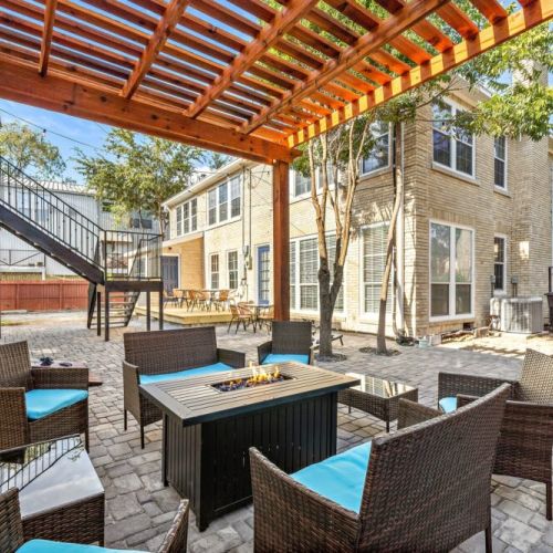 Fire pit, grills, table/chairs. lounge, and cornhole sets.