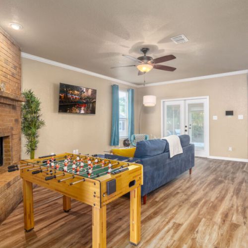 Foosball table included.