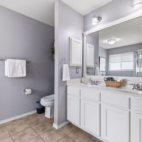 Primary bathroom is fully stocked with all you need. Makeup pads and q-tips included.ls included.