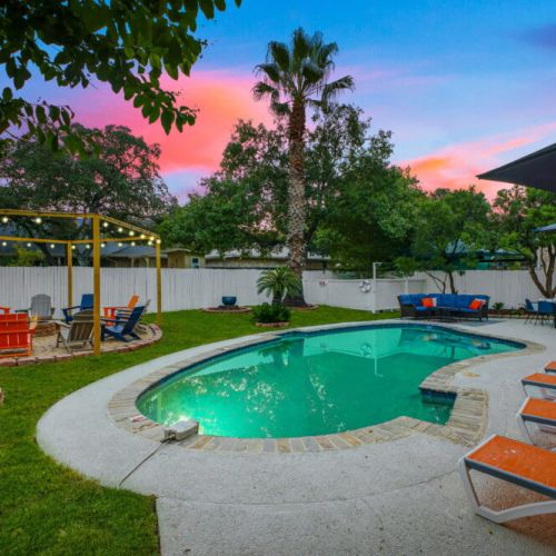Unwind by the sparkling pool or soak in the hot tub while enjoying a beautiful sunset.