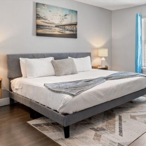 Primary bedroom with 1 king size bed! Super comfortable memory foam mattresses.