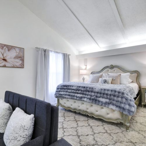 Primary bedroom with a king size bed!