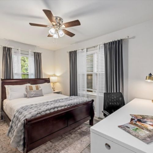 Primary bedroom with a queen size bed!