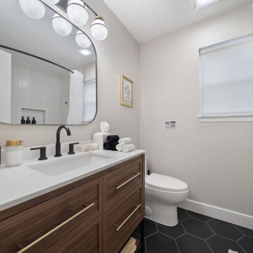 2nd full bathroom is fully stocked with all you need. Makeup pads and q-tips included.