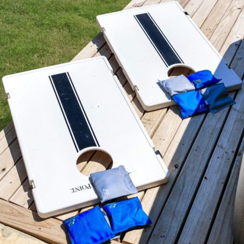 All set-up for an entertaining game of cornhole!