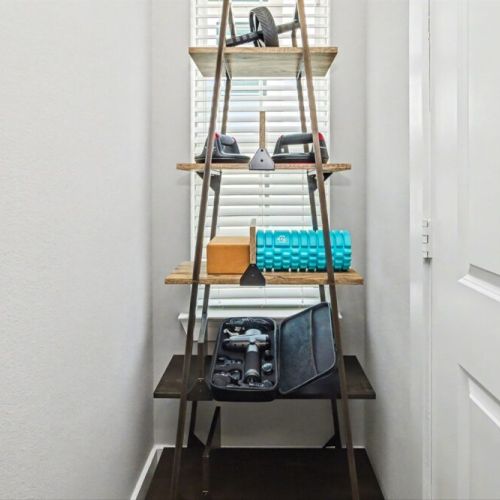 Workout essentials available for your daily fitness routine. Our gym kit includes: push-up handles  + foam roller + exercise wheel, and an electric massage gun kit