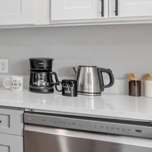 Start your day right with a fully stocked coffee and tea station  for your morning boost