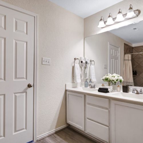 Primary bathroom is fully stocked with all you need. Makeup pads and q-tips included.