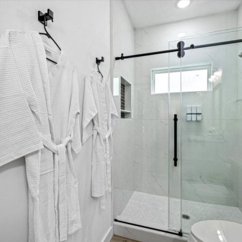 Bath robes and towels included.