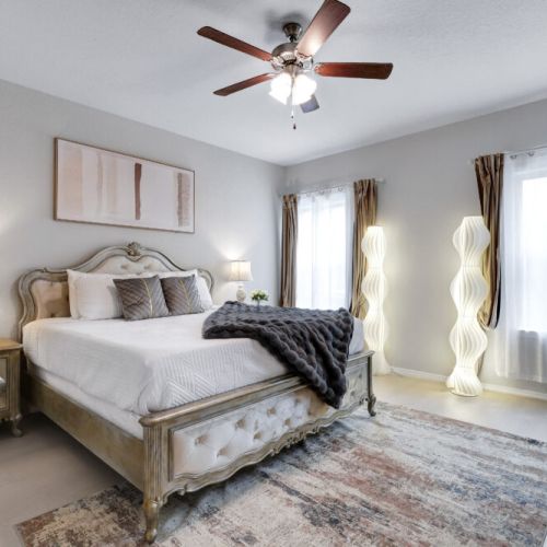 Primary bedroom with a king size bed!