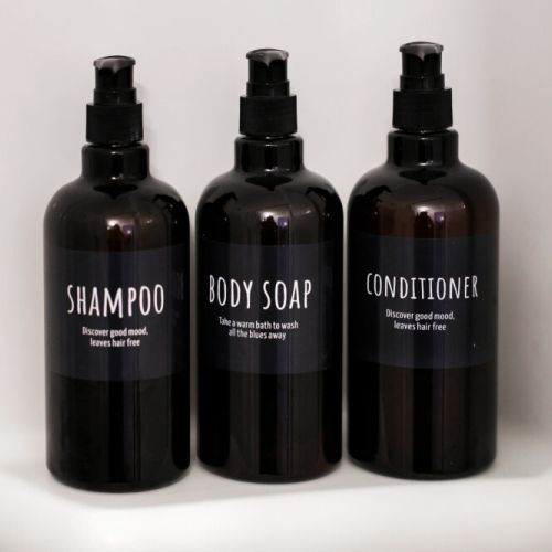 Shampoo, conditioner, body wash, and body soap included for maximum comfort.