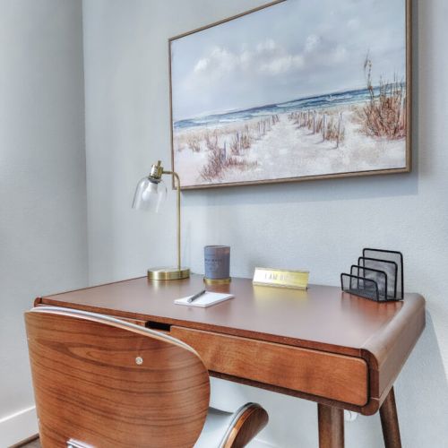 Cozy workspace with a stylish desk and natural light