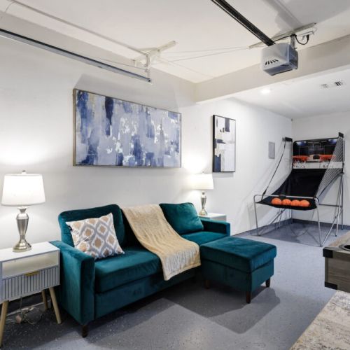 Score big fun with endless basketball arcade action! Comfy sectional sofa included.