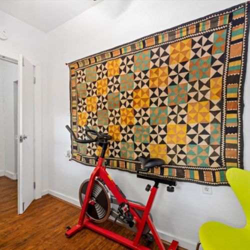 We include a stationary bike and an exercise ball so you can stay fit even when you travel!