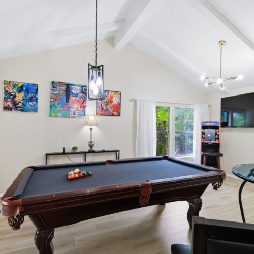 Have the best game night you've had in a while in our game room, equipped with a pool table, an arcade machine and tons of board games!
