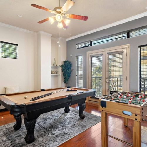 Spacious 3-story house with high ceilings.