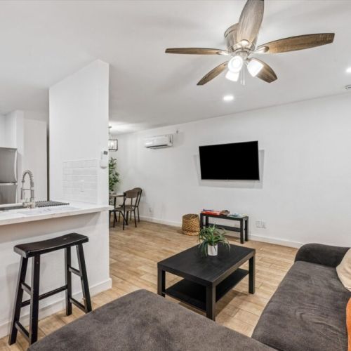 Large smart TV included.