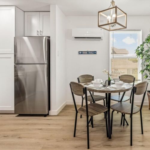 Dining area is conveniently close to the kitchen.